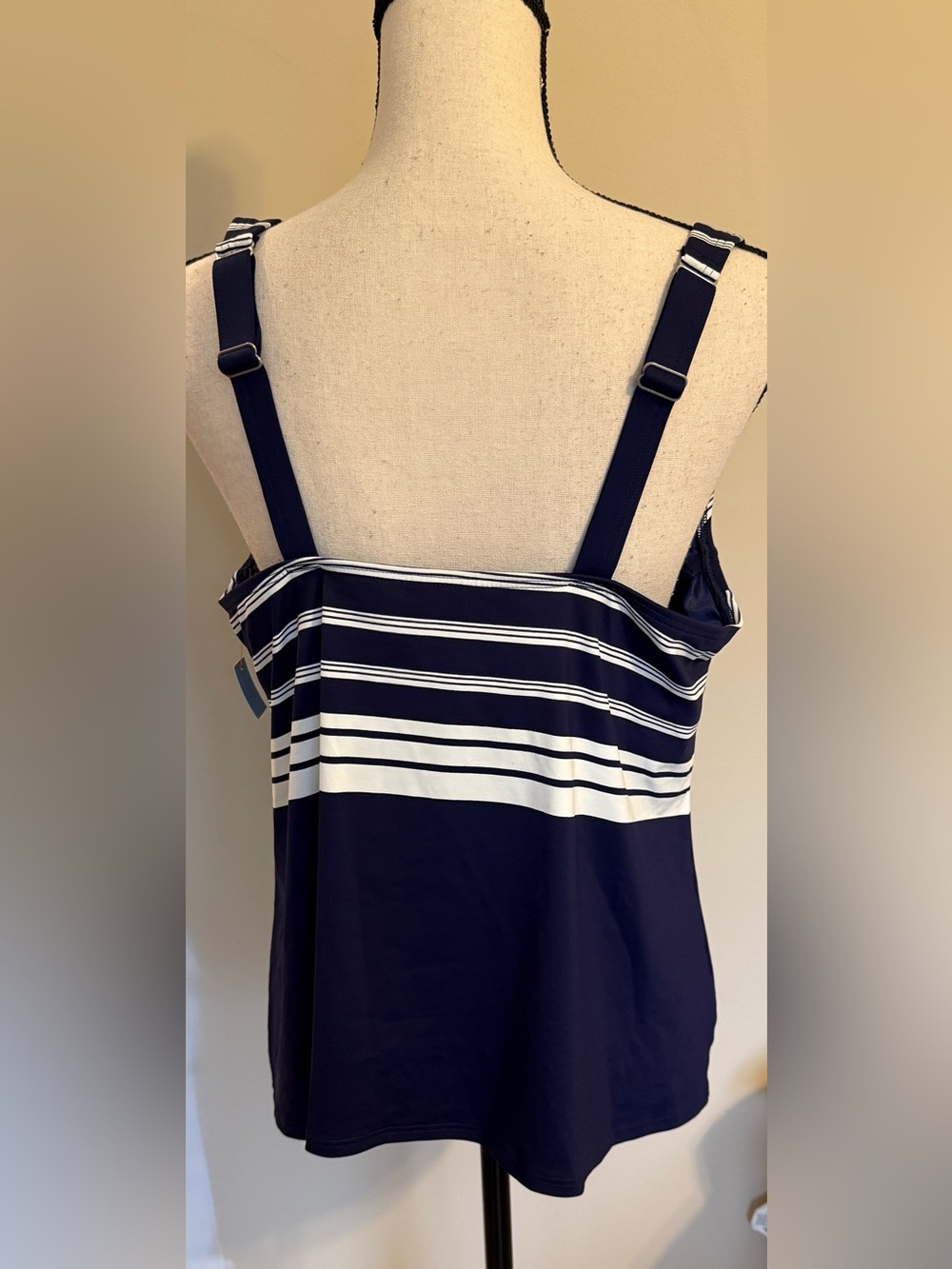 Lands End Chlorine Resistant Square Neck Underwire Tankini Swim Top Navy 18W - Picture 5 of 11